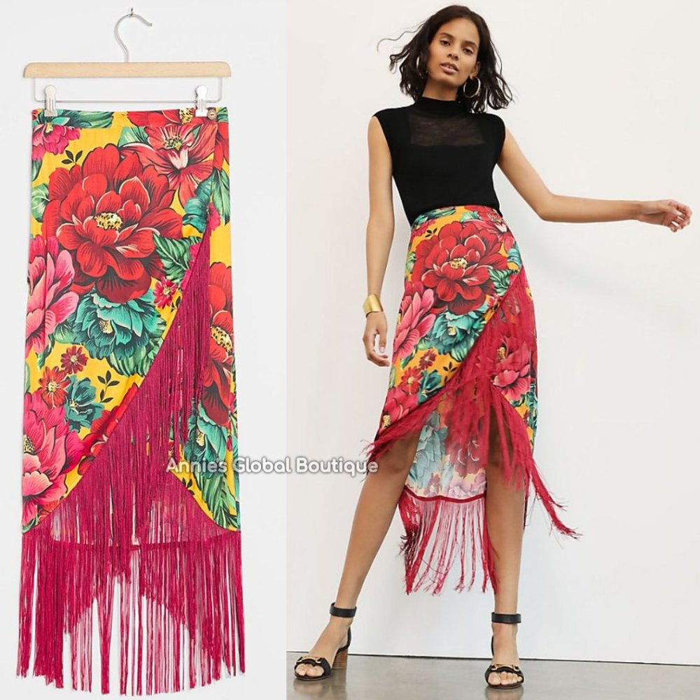 ANTHROPOLOGIE Farm Rio Benita Fringed Wrap Skirt - Picture 14 of 15